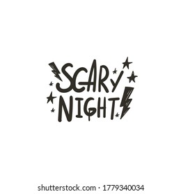 Halloween Lettering handwritten quote. Hand Drawn Cartoon Doodles. Vector illustration. Colored typography poster. Template social madia post. Cute design for greeting card, sticker, party invitation.