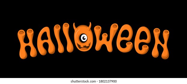 Halloween lettering with monster on black background