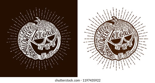 Halloween lettering pumpkin - hand-drawn vector hipster illustration