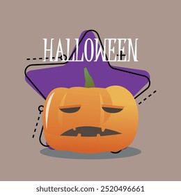 Letras de Halloween con linterna de calabaza sonriendo tristemente. Texto mecanografiado, caligrafía. Otoño, fiesta, concepto de celebración. La Ilustración vectorial se puede utilizar para el Anuncio, el cartel, las tarjetas de felicitación