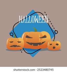 Letras de Halloween con faroles de calabaza con diferentes emociones. Texto mecanografiado, caligrafía. Festiva, celebración, concepto de fiesta. La Ilustración vectorial se puede utilizar para el diseño del Anuncio o del cartel