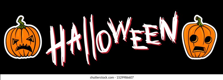 Halloween lettering with pumpkins banner. vector illustration