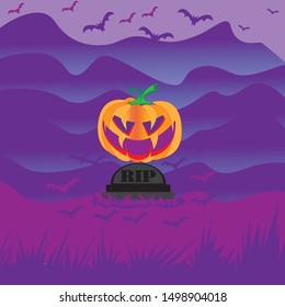 halloween lettering with purple background in the mountains