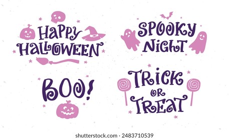 Citas de letras de Halloween con garabatos para estampados, tarjetas, sublimación, decoración de ropa, invitaciones, manualidades, papelería, carteles, Anuncios, etc. EPS 10