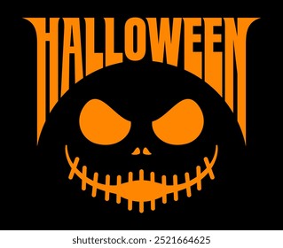 Halloween lettering with scary face. Vector illustration for poster, banner, flyer, party invitation.