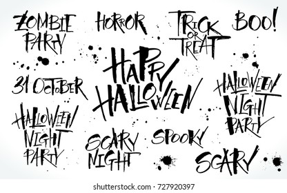 Halloween lettering set. Handwritten modern calligraphy, vector illustration. Template for banners, posters, merchandising, cards or photo overlays.
