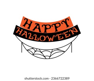 halloween lettering with spiderweb illustration isolated