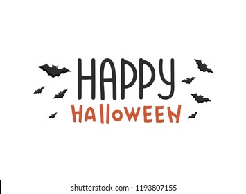 Halloween Lettering Vector. Happy Halloween Text Banner With Black Bat. Vector Font Design. Doodle Design Vector. Texture.Halloween Font