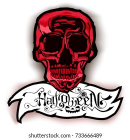 Halloween lettering vector logo. Hand drawn scull and "Halloween" text design