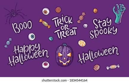 Halloween letternig illustrations on dark background