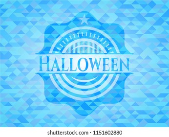 Halloween light blue emblem with triangle mosaic background