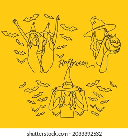 Halloween line art collection vector