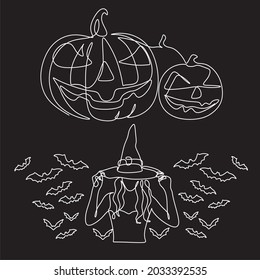 Halloween line art collection vector
