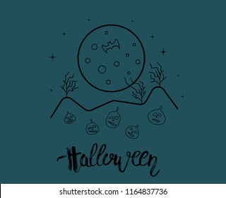 Halloween line art composition. Element for holiday design. Vector illustration.