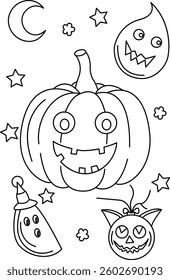 Halloween line art hand drawn coloring page
