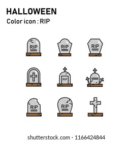Halloween line color icon : RIP set 