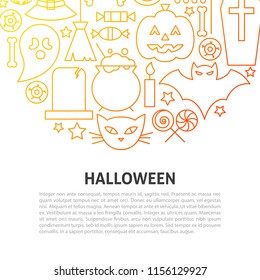 Halloween Line Concept. Vector Illustration of Outline Template.