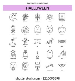 Halloween Line Icon Set - 25 Dashed Outline Style