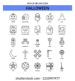 Halloween Line Icon Set - 25 Dashed Outline Style