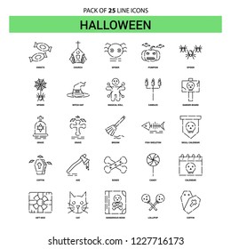 Halloween Line Icon Set - 25 Dashed Outline Style