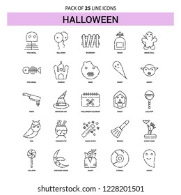 Halloween Line Icon Set - 25 Dashed Outline Style