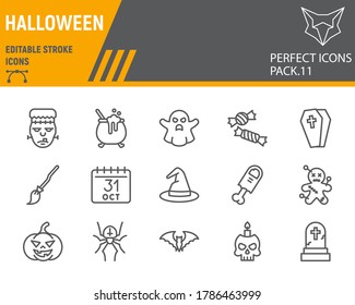 Halloween line icon set, holiday symbols collection, vector sketches, logo illustrations, halloween icons, horror signs linear pictograms, editable stroke