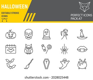 Halloween line icon set, horror collection, vector graphics, logo illustrations, happy halloween day vector icons, scary signs, outline pictograms, editable stroke