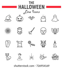 Halloween line icon set, scary symbols collection, horror holiday vector sketches, logo illustrations, party signs linear pictograms package isolated on white background, eps 10.