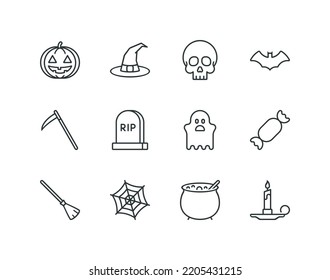 Halloween line icon set with the spooky season related icons