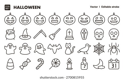 Halloween line icon set. Vector editable stroke icon.