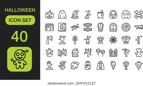 Halloween Line Icon Set, Wizard, Zombie, etc