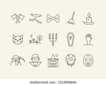 Halloween line icons. Coffin, vampire, crossed bones. Halloween concept. Vector illustration can be used for topics like holiday, festivals, celebration