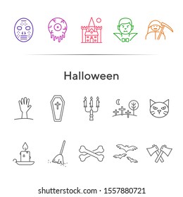 Halloween line icons. Coffin, vampire, crossed bones. Halloween concept. Vector illustration can be used for topics like holiday, festivals, celebration