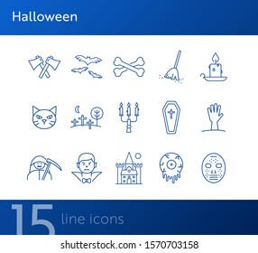 Halloween line icons. Coffin, vampire, crossed bones. Halloween concept. Vector illustration can be used for topics like holiday, festivals, celebration