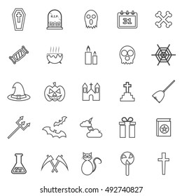 Halloween line icons on white background, stock vector