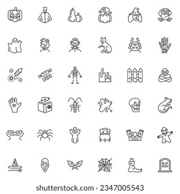 Halloween line icons set. linear style symbols collection, outline signs pack. Halloween party vector graphics. Set includes icons as Pumpkins, Zombie, Vampire, Ghost, Spider web, Scarecrow, Skeleton