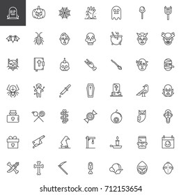 Halloween line icons set, outline vector symbol collection, linear style pictogram pack. Signs, logo illustration. Set includes icons as witch, dracula, zombie, mummy, devil, voodoo doll, pumpkin