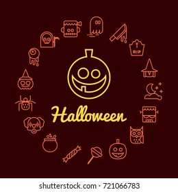 Halloween line icons set. Outline symbol collection.