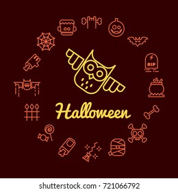 Halloween line icons set. Outline symbol collection.