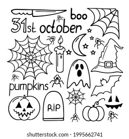 Halloween line icons set. Vector illustration isolated on white.