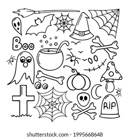 Halloween line icons set. Vector illustration isolated on white.