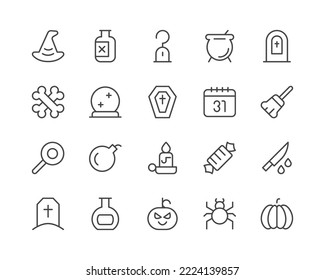 Halloween line icons set. Vector objects isolated on a white background for web design and graphics. Outline icons collection.