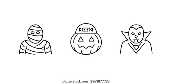 Halloween line icons. Vampire, pumpkin, zombie isolated on white background. Outline vector illustration from halloween collection. Vector illustration