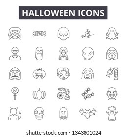 Halloween line icons for web and mobile design. Editable stroke signs. Halloween  outline concept illustrations