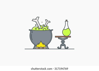 Halloween line kettle. Stock vector.