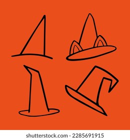 halloween line postcard holiday pumpkin hat witch magic face emotion horror fear pattern