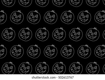 Halloween Line Pumpkins Pattern Black Background