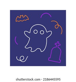 Halloween line style background, pumpkin, ghost, bat. Cute scary elements. Brochure background. Halloween poster design with symbols and calligraphy. Vector illustartion concept