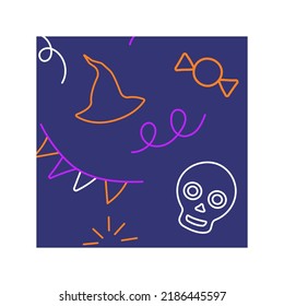 Halloween line style background, pumpkin, ghost, bat. Cute scary elements. Brochure background. Halloween poster design with symbols and calligraphy. Vector illustartion concept