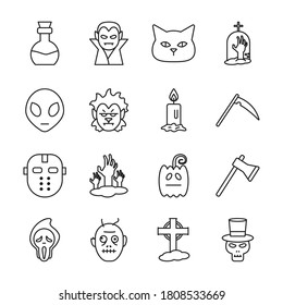 Halloween line style collection of icons design, Holiday and scary theme Vector illustration